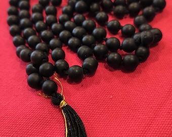 Shaligram Mala, 108 Beads, Spiritual Purification, Black Tassel (52cm length)