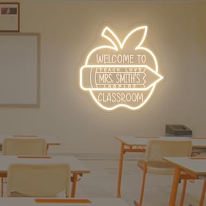 Custom Teacher Name Neon Sign,USB Light Up Sign, Teacher Name Sign,Teacher Welcome Sign,Gifts For Teacher,Door LED Hanger, Classroom Decor