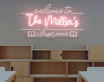 Custom Teacher Name Neon Sign, Teacher Name LED Light Sign, Welcome Classroom Decor, Teacher Welcome Sign, Door LED Hanger, Teacher Gift