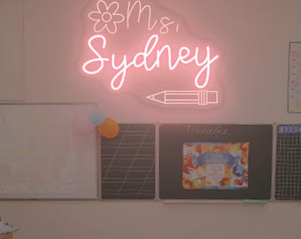 Custom Name Teacher Neon Sign, Teacher Name LED Light Sign, Teacher Gifts, Welcome Classroom Decor, Back To School Gift, Gift For Teacher