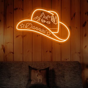 Cowboy Cowgirl Name Neon Sign,Custom Western Cowboy Hat with Horses Neon Sign, Cowboy Hat Decor,Texas Sign Custom,Western Name Wall decor