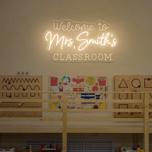Letrero de neón personalizado con el nombre del profesor, decoración para el aula, arte mural para el aula, letrero de bienvenida, regalos para la vuelta al cole, regalos para el profesor.