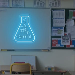 Insegna al neon personalizzata con nome dell'insegnante di scienze, decorazione da parete per aule di scienze, regalo per insegnanti di chimica, regalo di Natale