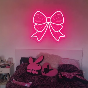 Cute Bow Neon Sign Custom Neon Sign Pink Led Light Girls Room Decor Bedroom Wall Decor Birthday Gift For Girl New Year Gift Bow Neon Art