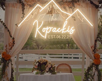 Custom Mountain Theme Wedding Neon Sign,Mountain Wedding Name Sign,Couple Names Wedding Sign,Our Adventure Sign, Wedding Signs Gifts