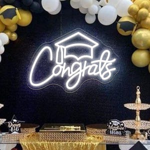 Placa de neon de parabéns, placas de LED para cenário de formatura, decoração de festa de formatura, placa de boas-vindas de parabéns, presente de formatura da turma de 2025