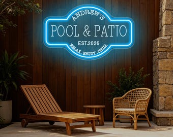 Custom Poolside Paradise Neon Sign,Patio Name Neon Sign, Patio Bar Sign, Patio Decor, Pool Bar Decor, Backyard Oasis Decor, Pool Party Decor