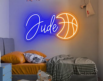 Custom Basketball Neon Sign, Custom Name Neon Sign For Kids, Basketball Room Decor, Neon Sign Bedroom, Kids Gift, Basketball Player Gifts