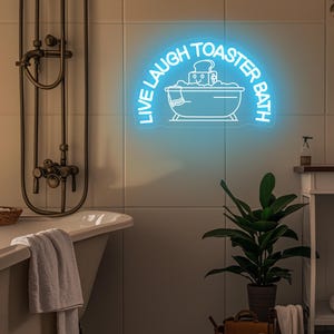Insegna al neon Live Laugh Toaster Bath, insegna luminosa USB, decorazione gotica tropicale, decorazione bagno gotica, decorazione bagno eccentrica, regali di Halloween