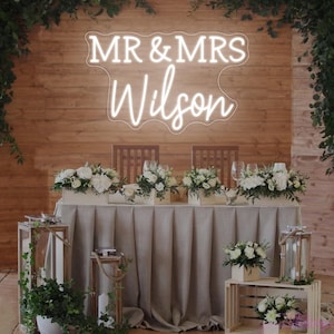 Custom Mr & Mrs Wedding Neon Sign Last Name Neon Sign Mr and Mrs Name Sign Wedding Backdrop Wall Decor Family Name Welcome Sign Wedding Gift