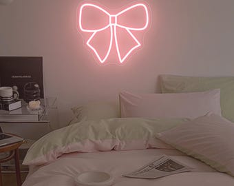 Pink Bow Neon Sign, Bow Led Sign, Coquette Bow Ribbon Decor, Girl's Y2k Room Decor, Girly Wall Art, Birthday Gift For Girls