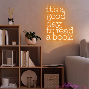 Letrero de neón "Es un buen día para leer un libro", letrero de lectura, luces de neón para estudiar en casa, regalo para profesores, decoración del aula, decoración de pared de biblioteca