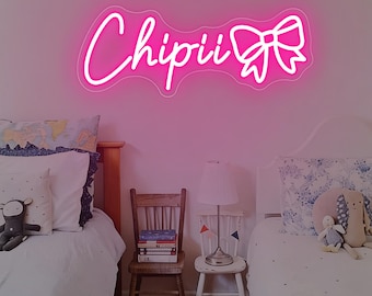 Custom Bow Name Neon Sign,Pink Bow Neon Sign,Pink Trendy Wall Art,Girl's y2k Room Decor,Personalized Bow Name Decor,Girly Nursery Wall Decor