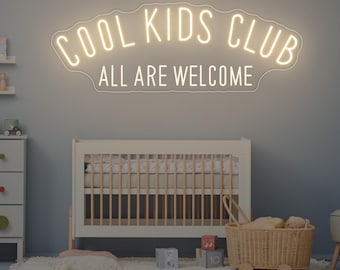 cool kids club all are welcome neon sign,playroom decor,kids room decor,new year gifts,boy/girl room decor,gift for kids,nursery wall art
