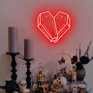 Coffin Heart Neon Sign, Halloween Neon Sign, USB Light Sign, Dark Wall Art, Goth Lover Gift, Goth Room Decor, Dark Wall Art, Halloween Decor