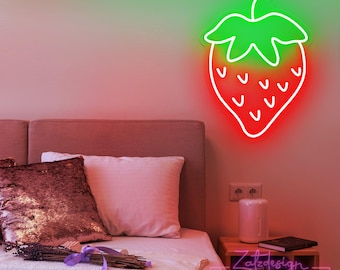 Strawberry Neon Sign,Strawberry Light Up Sign,Fruit Neon Light,Strawberry Wall Art,Fruit Decor,Farmhouse Kitchen Decor,Fruit Lover Gifts