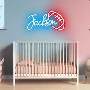 Letrero de neón con nombre de rugby personalizado, letrero de neón de fútbol, decoración infantil, regalo para niños, regalo de rugby, decoración de habitación infantil, regalo de cumpleaños, decoración de pared de fútbol