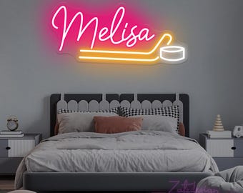 Custom Hockey Neon Sign, Hockey Name Teens Boy's Bedroom Wall Decor, Sports Birthday Party Decor Christmas Gift For Kids, Hockey Gifts