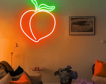 Letrero de neón de melocotón, decoración con luz de fruta, decoración de neón de melocotón, letrero LED de fruta, decoración divertida para baño, decoración de pared de dormitorio, regalo para ella