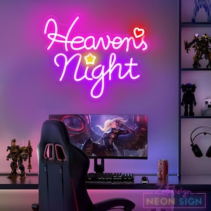 Placa de néon personalizada Heaven's Night | Placa Heavens Night | Placa de luzes de néon | Placa de néon de casamento | Placa de néon de LED para quarto | Decoração de sala de jogos
