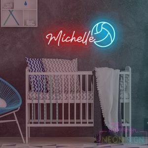 Placa de neon com nome de vôlei personalizado, Placa de neon de vôlei, Presentes para jogadores de vôlei, Decoração de quarto de bebê, Decoração de parede de vôlei, Decoração de quarto infantil