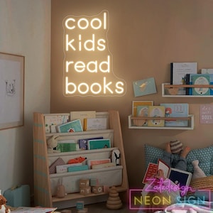 Letrero de neón "Niños leyendo libros", decoración para habitación infantil, regalos de Año Nuevo, letreros para sala de juegos de niño/niña, decoración escolar, decoración de pared para aula, arte de lectura de libros