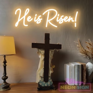 Letrero de neón "Él ha resucitado", letrero de neón "Jesús", decoración de pared "Feliz Pascua", luz de neón "Cristo", letrero de fe religiosa, decoración de iglesias, regalo cristiano
