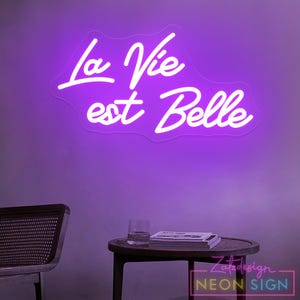 Placa de neon La Vie Est Belle, decoração de casa com citações, arte de parede maximalista, placa de neon para casamento, placa de neon de parede champanhe, decoração de cozinha