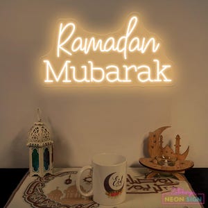 Letrero de neón para el festival Ramadán Mubarak Letrero de neón para celebraciones del Eid Decoración de pared para el Eid Mubarak Letrero de neón Decoraciones para fiestas del Ramadán Decoración del Eid