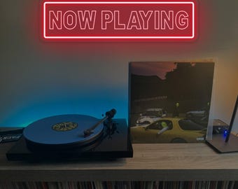 Now Playing Neon Sign,USB Light Sign,Retro Record Player Music Room Decor, Vinyl Record Decor,Record Lover Gift for him, Music Studio Decor