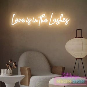 Letreiro de neon "O Amor Está nos Cílios", letreiro de salão de beleza, luz neon para estúdio de cílios, decoração para estúdio de cílios, letreiro de LED para salão de cílios, decoração para sala de beleza