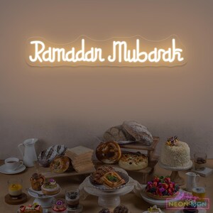 Letrero de neón de Ramadán Mubarak Letrero de neón personalizado para festividades Eid Mubarak Luz de neón LED Decoración de fiesta de Ramadán Mubarak Decoración de pared islámica para el hogar Decoración Eid