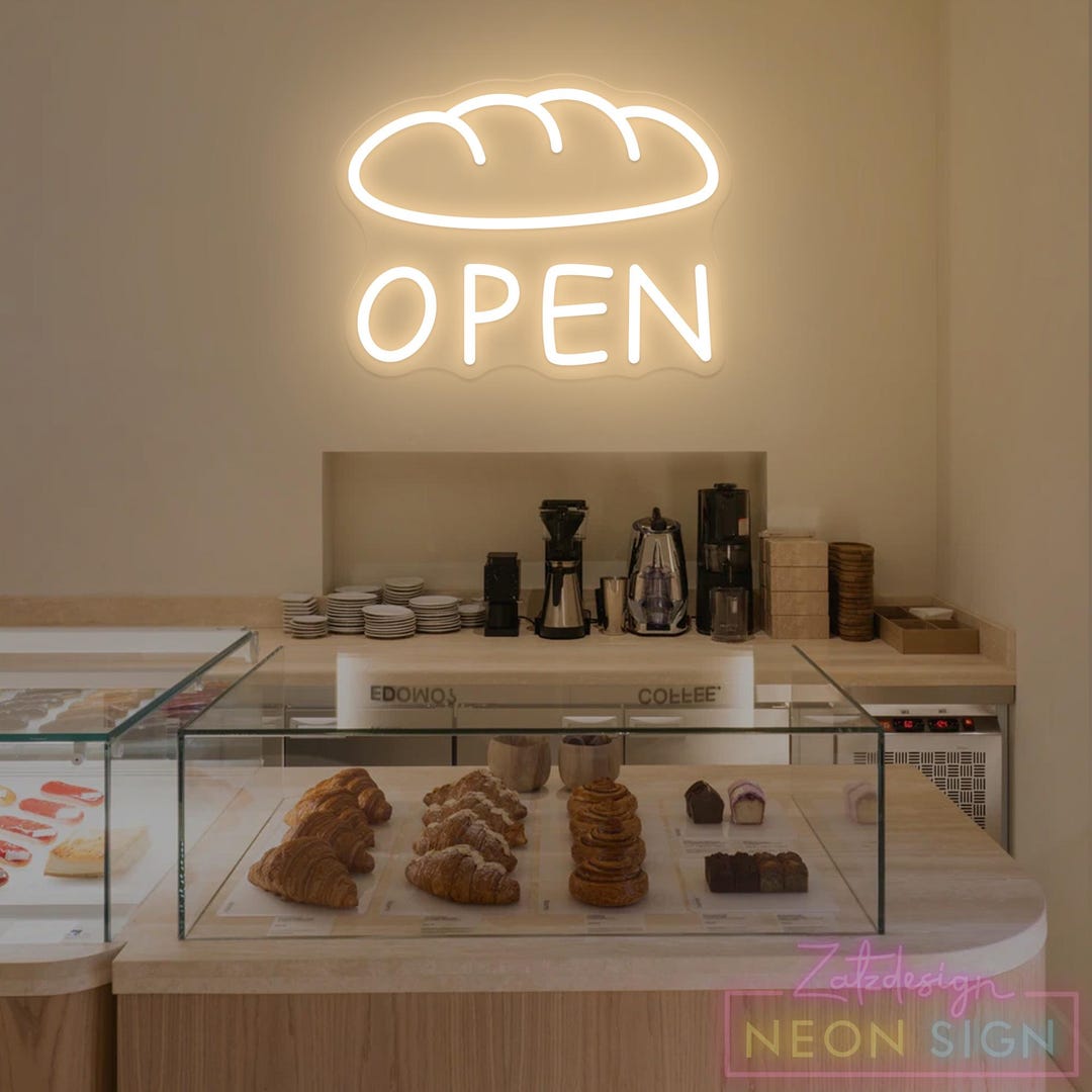 Bakery Open Neon Sign Hot Bread LED Decor Bread Dessert Cake Shop Decor ...