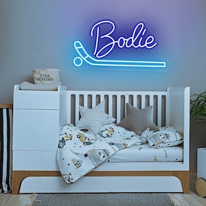 Placa de neon de hóquei personalizada, placa de nome de hóquei, presentes de aniversário para crianças, decoração de berçário, presente de hóquei, decoração de parede de hóquei, decoração esportiva para quarto de meninos