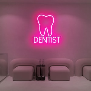 Placa de neon para dente, neon LED para dente branco, luz LED para medicina, placa de iluminação noturna para dentista, placa para clínica odontológica, decoração para consultório odontológico