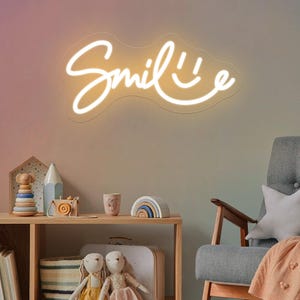 Letrero de neón con cara sonriente, luces LED con caras sonrientes, decoración de pared para consultorio de dentista, decoración con caras sonrientes, decoración con emojis, decoración de habitación para niños, decoración con caras felices