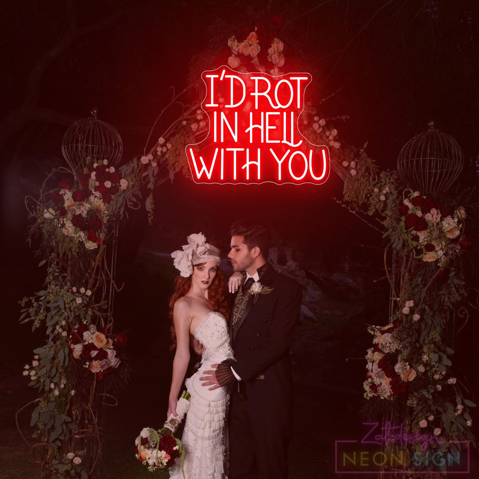 Rot Hell I'd Rot in Hell With You Neon Sign: Gothic Wedding Decor, Halloween LED ...