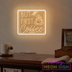 Letrero de neón "But First Coffee", letrero de cafetería, letrero iluminado por USB, decoración de cafetería, letrero de cafetería, decoración de cocina, regalo para amantes del café