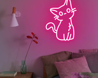 Katze Neon Schild, Tier Neon Schild, süßes Kitty Led Licht Zeichen, Katzen-Liebhaber Geschenk, Haus Schlafzimmer Dekor, Kinderzimmer Wand Dekor, personalisierte Geschenke