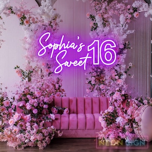 Placa de neon com nome personalizado para 16 anos, luz neon para 16 anos, decoração para festa de 16 anos, placa de luz para 16 anos, presentes para 16 anos, arte de parede Mis Quince