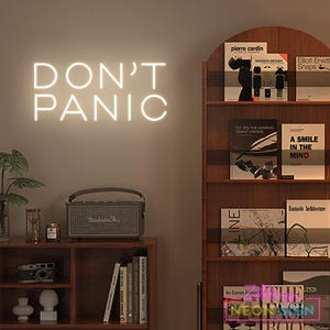 Letrero de neón "Don't Panic", letrero decorativo para amantes de los libros, regalo para amantes de los libros, decoración para la vuelta al cole, letrero de neón "Salud mental", decoración positiva