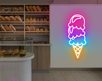 Ice Cream Cone Neon Sign, Ice cream Neon sign, Ice Cream Decor, Neon Dessert Sign, Cafe Wall Decor, Food Shop Neon Art, Ice Cream Bar Decor