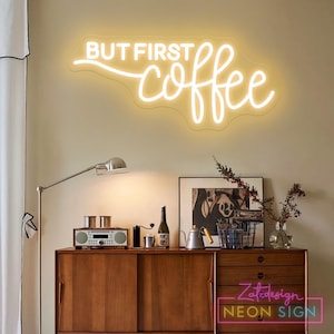 Mas primeiro placa de néon de café, mas primeiro placas de café, decoração de café, decoração de bar de café, decoração de parede de cozinha, presente para amantes de café, decoração de cozinha de café