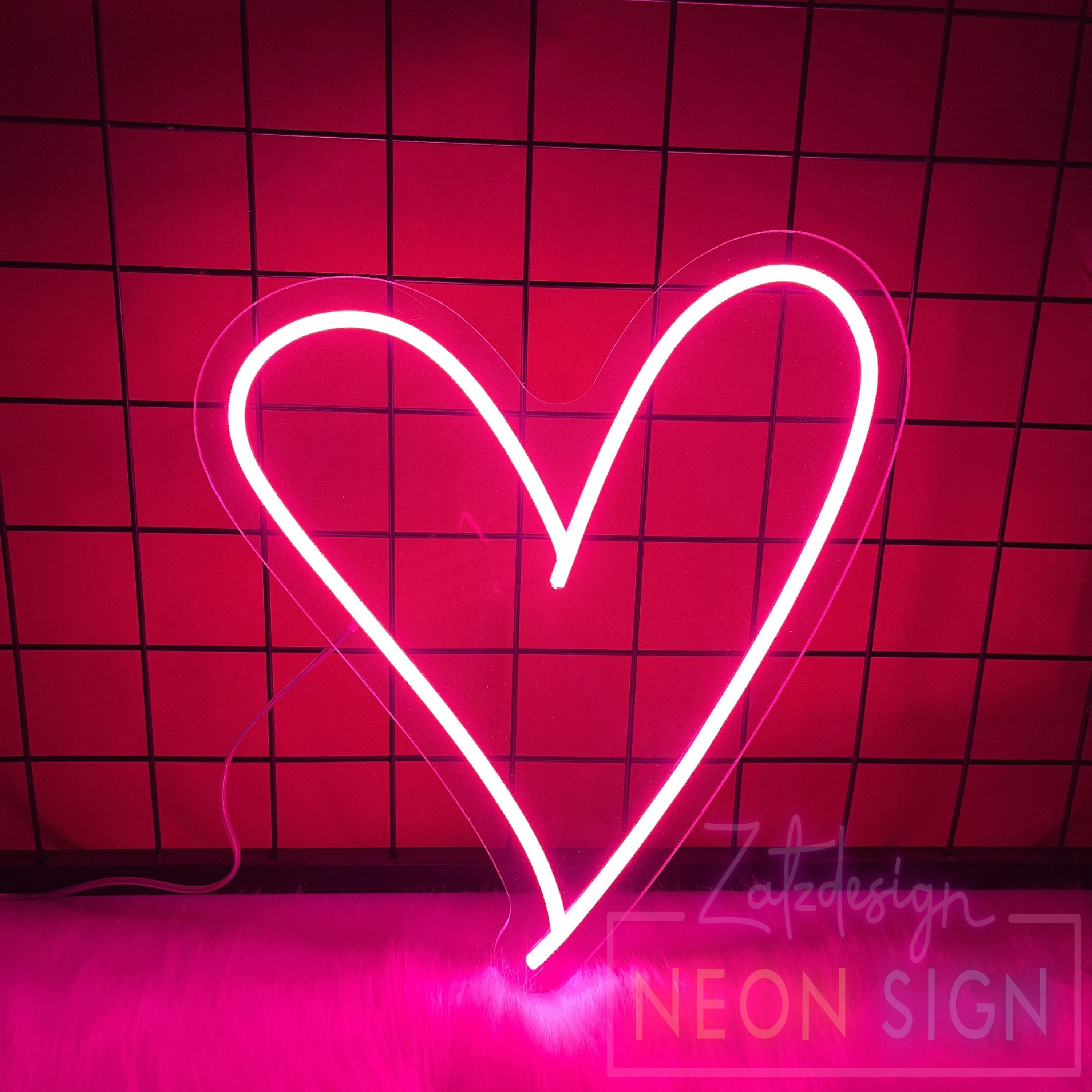 Illuminated Florescent Pink Neon Love Heart Stock Photo 1714817077