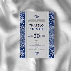 Bearbeitbare Tswana Shweshwe Hochzeitseinladungsvorlage