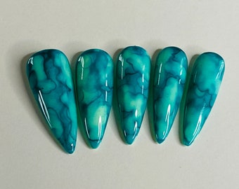 Blue Marble Nails - Etsy