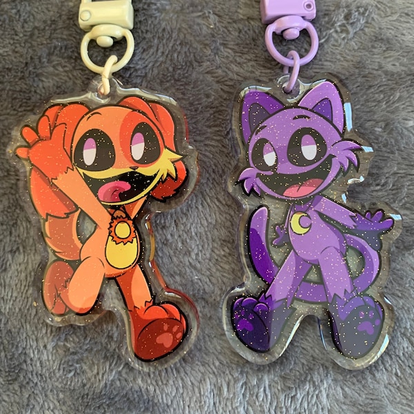 Acrylic Keychain Double Sided | CatNap and DogDay | Poppy Playtime | Smiling Critters | 2.5in Charm ( BACK ORDER)