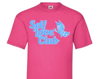 T-shirt emblématique du Self Love Club avec papillon, t-shirt texte tendance esthétique drôle, Affirmations quotidiennes, cadeaux pour elle