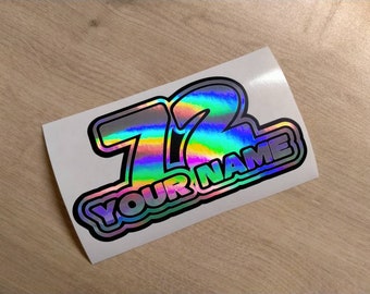 Personalizzato da corsa Nome e numero Adesivo Decalcomania Vinile Auto moto Dirt Bike Finestra JDM olografico Oil Slick Aufkleber