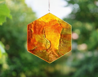 Windchime orange-yellow glass, suncatcher for windows, decoration for balcony, garden and apartment (mobile, light chime, modern glass art)